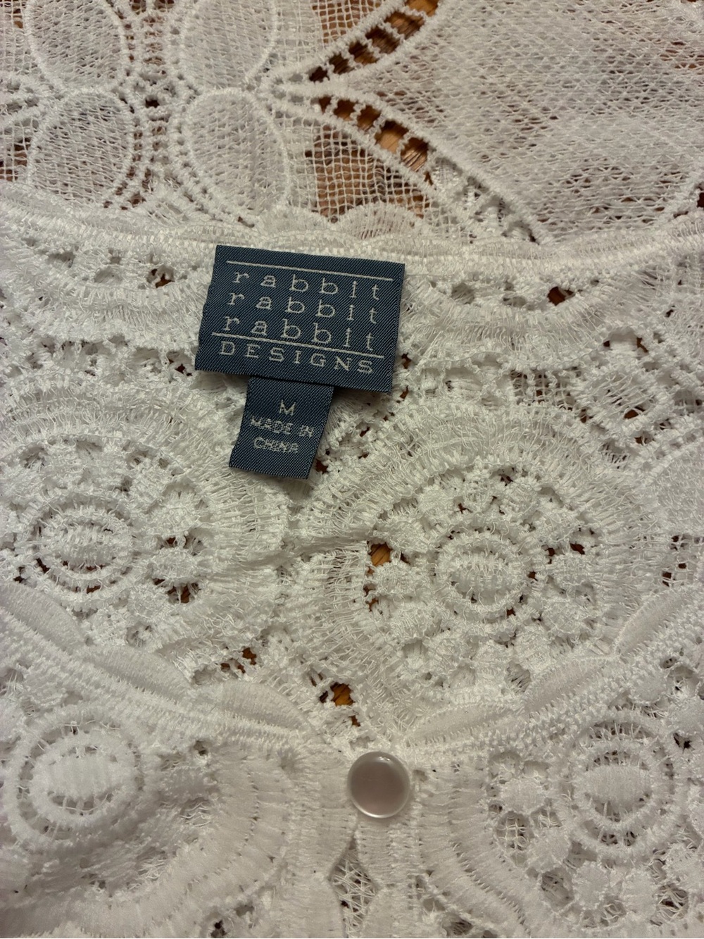 Rabbit Rabbit Rabbit White Crochet Lace Open-Front Blouse - Picture 3 of 7